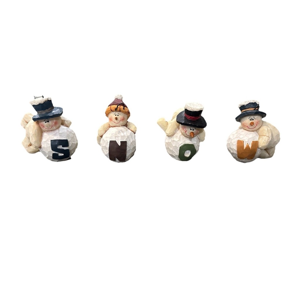 Small Snowmen set of four Christmas Ornaments Or Table Top Decor SNOW